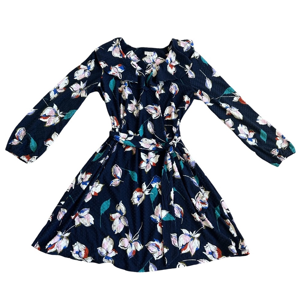 Spense Navy Long Sleeve Dress with Multicolor Floral Design